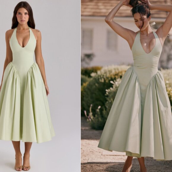 House of CB Dresses & Skirts - House of CB 'Marilyn' Pistachio Cotton Halter Midi Sundress NWOT